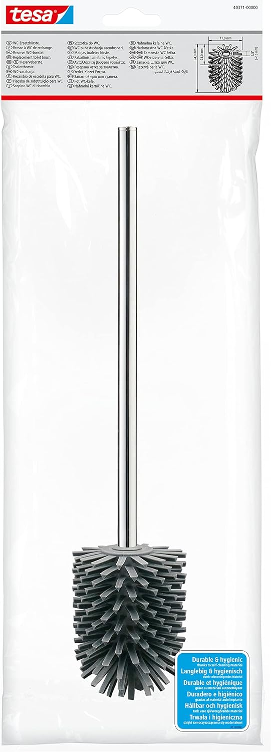 tesa 40371 TPE Hygienic Replacement Made Toilet Brush Sets-Chrome-Plated Metal Handle-Dark Grey-37.4 x 7.1 x 7.4 cm, Anthracite