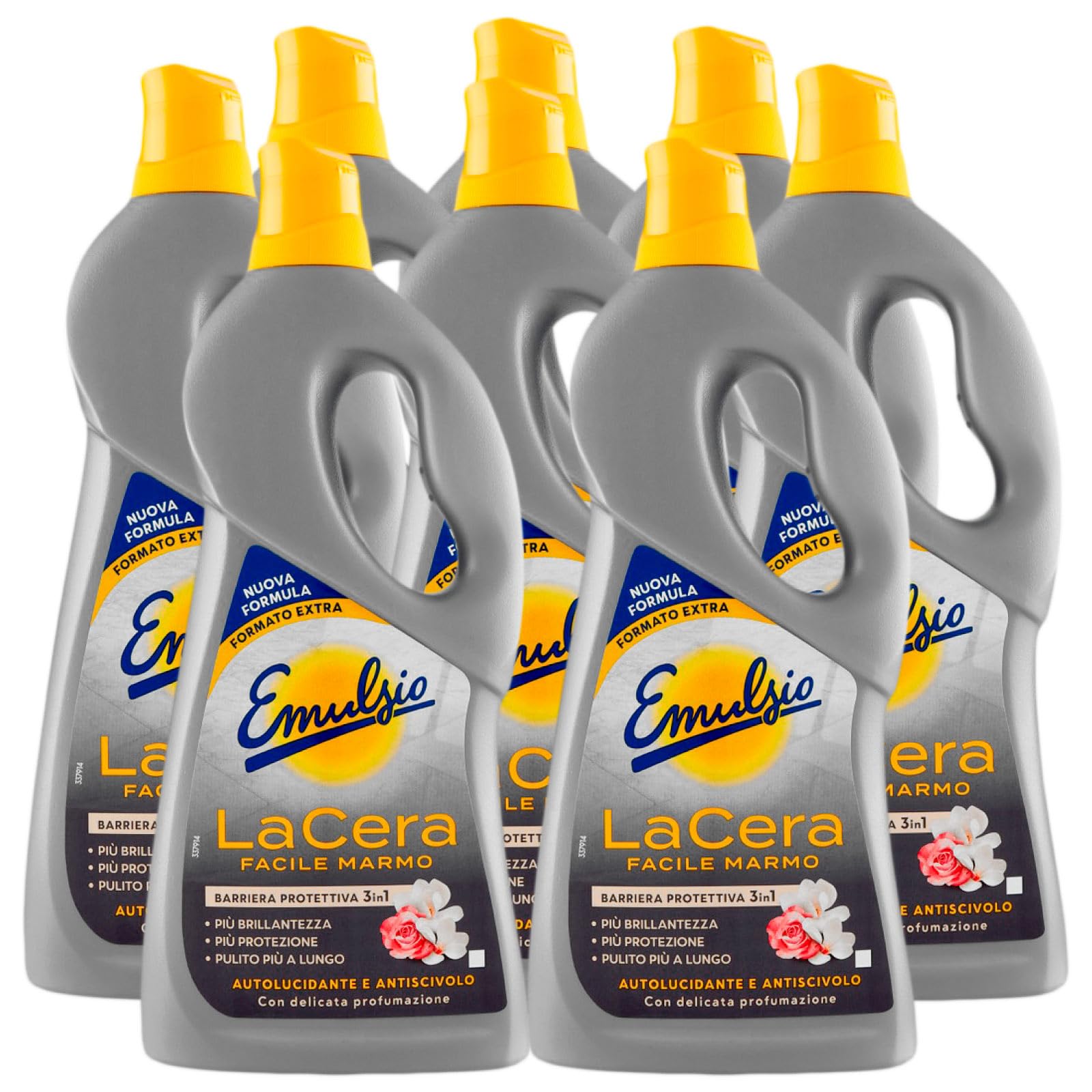 Emulsio La cera fácil de mármol, autolucidante para suelos y superficies de mármol y granilla, fórmula profesional, barrera 3 en 1, protección de brillo y limpieza, 8 botellas de 725 ml