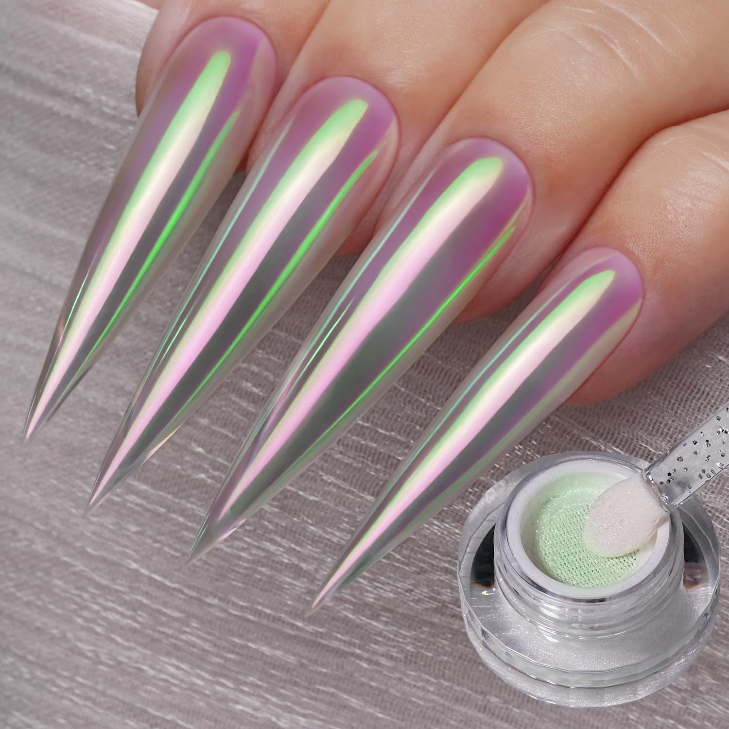 YOKEFELLOW GleamTap Cushion Aurora Chrome Nagellackpulver – Meerjungfrau-Aurora-Effekt, Glitzer-Dekoration für die Nagelkunst (GT112 Golden Hour/Violettblau mit hellorangefarbenem Schimmer)