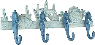 Zeckos Enchanting Blue and White Cast Iron Seahorse Nautical Sea Life De...