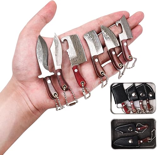 Ruksifg Damascus Mini Knife Set Chef Tiny Knife Set for Package Opener Box Cutter Bottle Opener- Set of 6