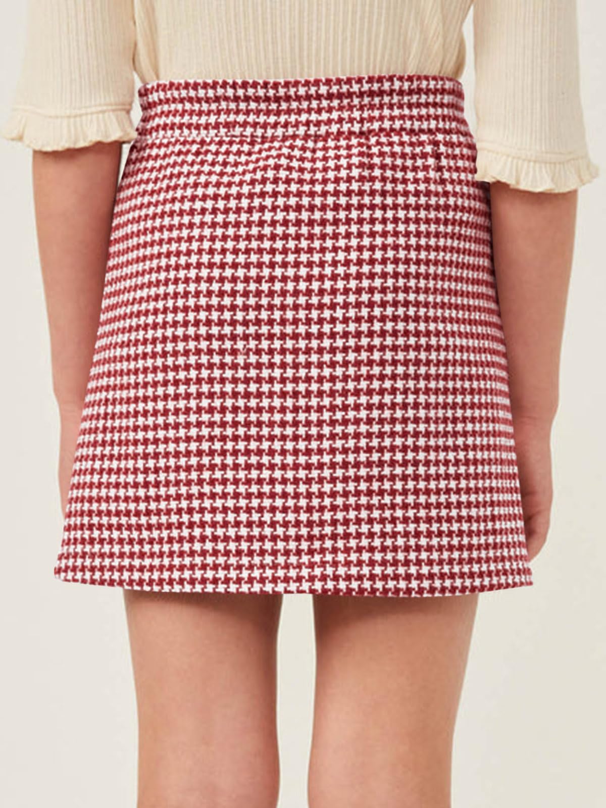 Haloumoning Minifalda para niñas de 5 a 14 años con botones | Bolsillo frontal, botones, tweed, faldas a cuadros para niñas
