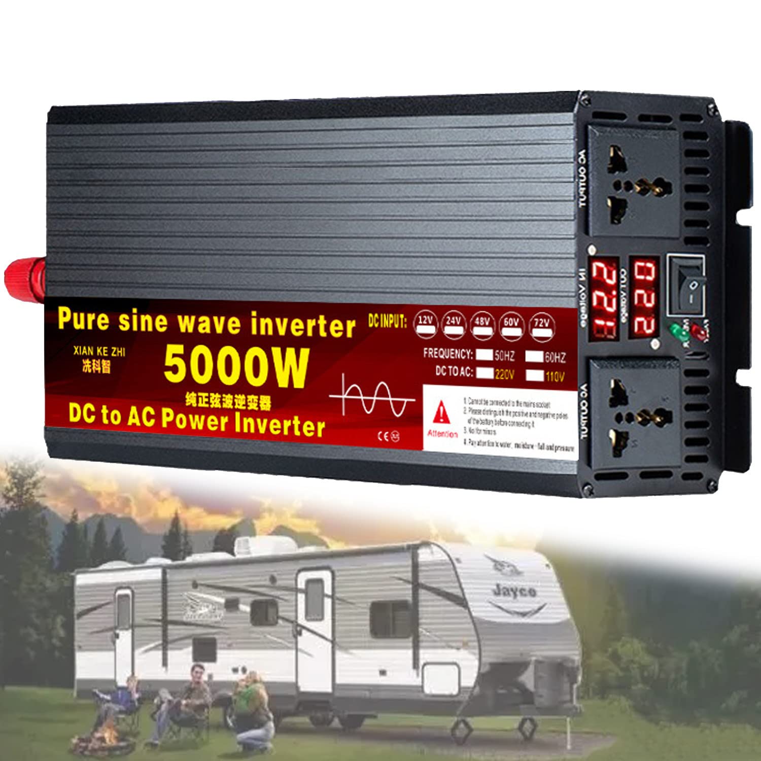 Przetwornica napięcia, czysty sinus, generator baterii, przenośna elektrownia (5000 W 24Vto220 V)