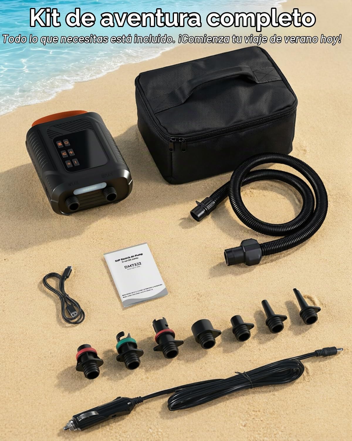 Bomba Eléctrica 20 PSI para Sup - Bomba Inteligente Recargable con Conector 12V, Inflado/Desinflado con Parada Automática - para Paddle, Kayak, Carpas, Colchonetas de Aire, Juguetes de Piscina