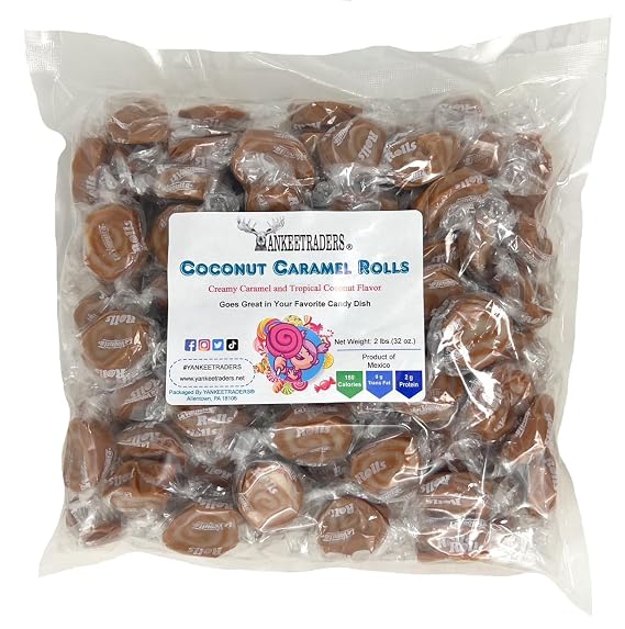 YANKEETRADERS Coconut Caramel Rolls Candy, Individually Wrapped, 2 Pound Bulk Bag
