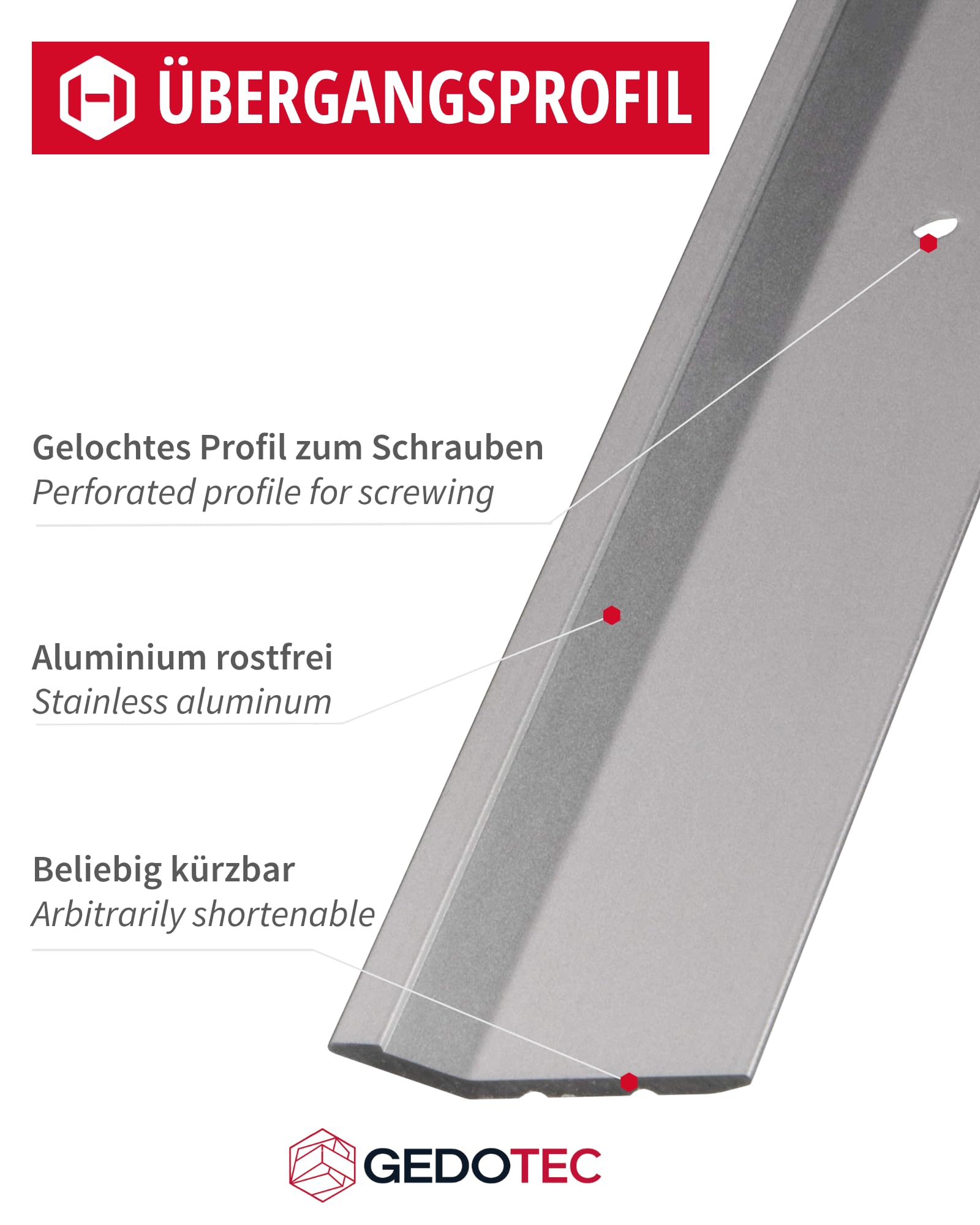 Gedotec Profilo di transizione in alluminio perforato | 1 pezzo - profilo terminale in alluminio | compensazione dell'altezza del profilo base/pavimento
