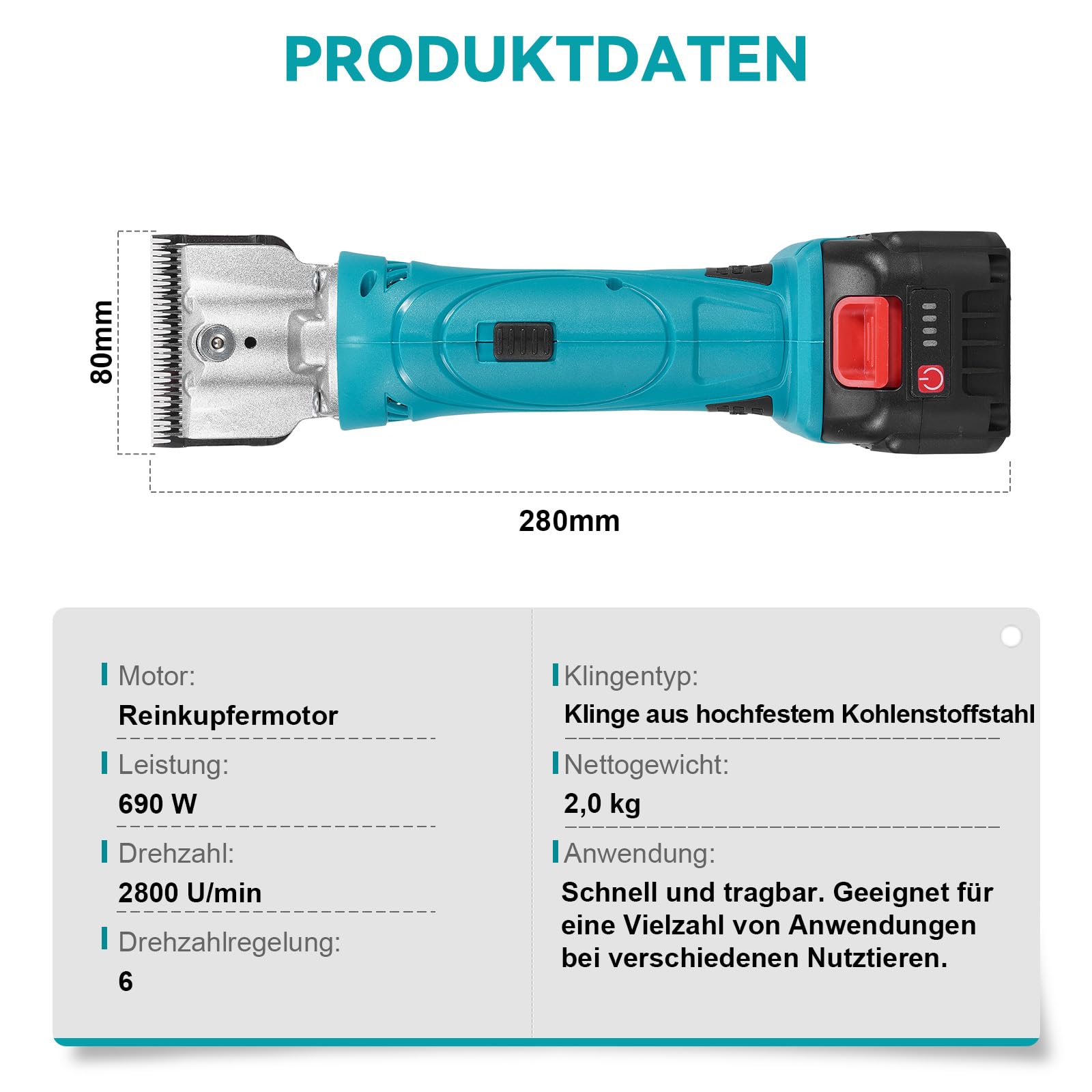 Yofidra Tondeuse à Chevaux Sans Fil, 600W, 2800 tr/min, avec 2 Batteries 3000 mAh, 6 Vitesses, Tondeuse Professionnelle pour Chevaux Épais et Emmêlés