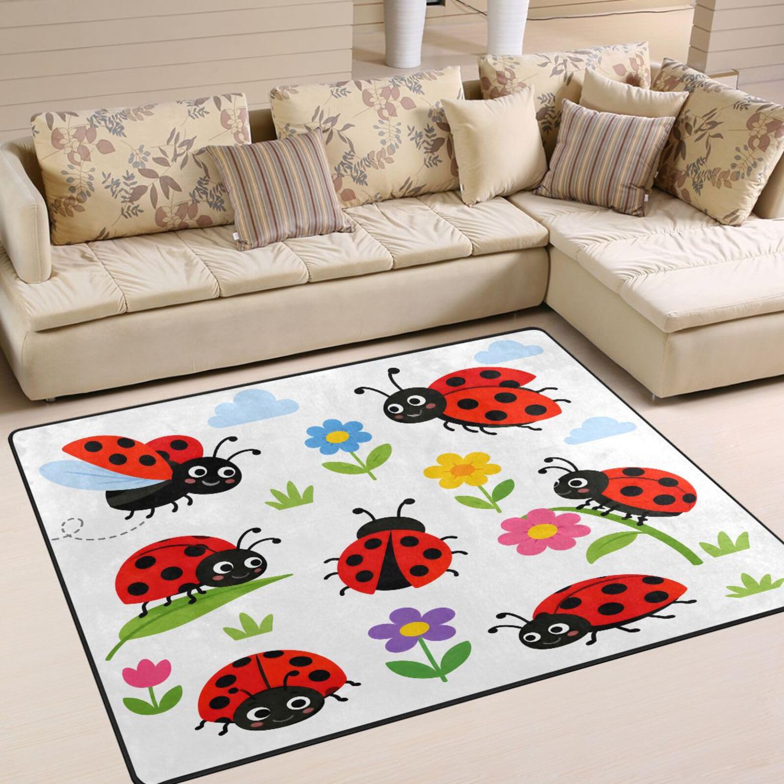 Amazon.com: ALAZA Cartoon Ladybug Flower Area Rug Rugs for Living