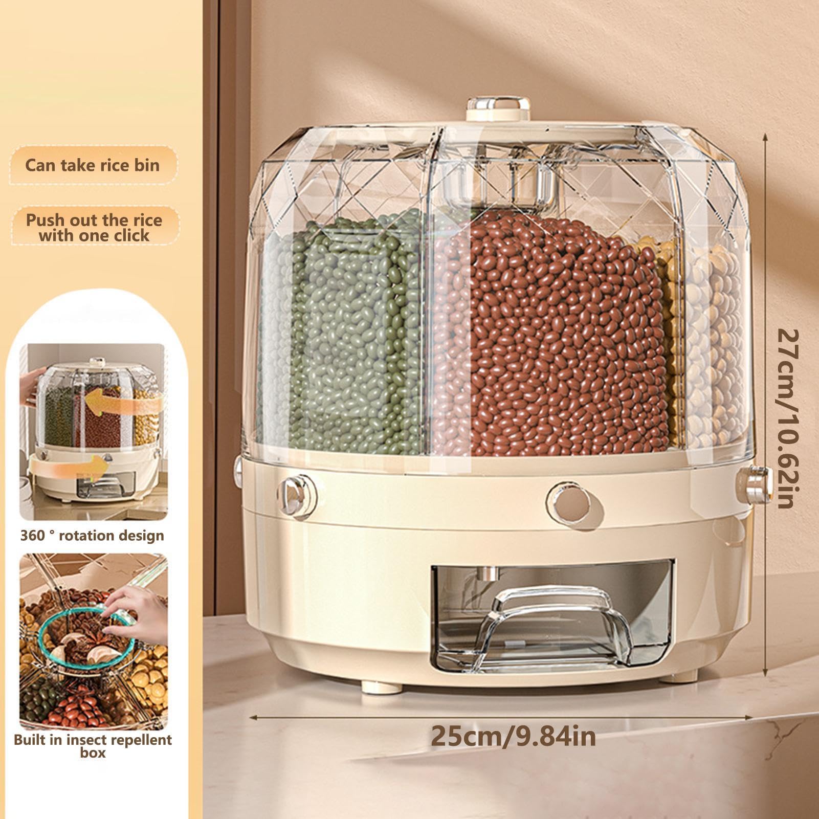 Dispenser trasparente per alimenti secchi - Organizzatore di cereali multi-sezione, conservazione degli alimenti rotante in 6 | Dosatore Cereali a 6 Scomparti, Dosatore Cereali Rotante per Porta