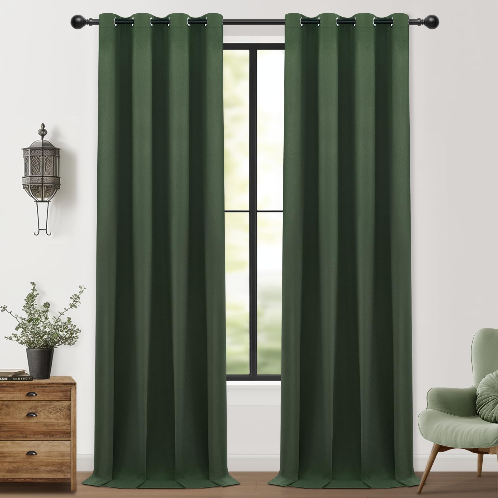 MRTREES 100% Cortinas Opacas de Lino Dormitorio Matrimonio 2 Piezas 132x245 CM, Cortina Termica Aislante Frio y Calor para Salon Modernas Habitacion Cortinas Cocina Largas con Ojales, Verde Oliva Global Recycled Standard Global Recycled Standard Global Recycled Standard