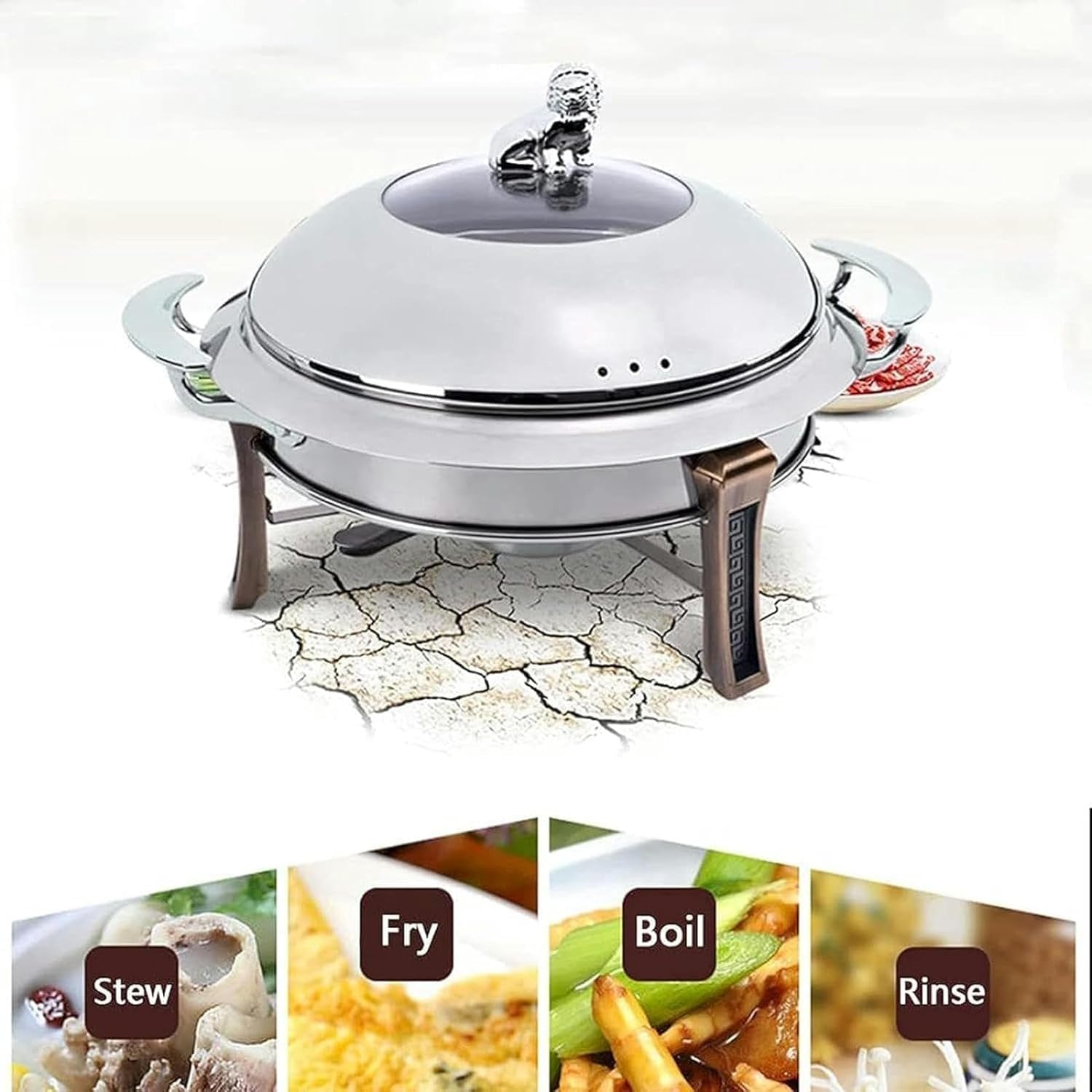Stainless Steel Chafing Dish Set,Round 24 Pack Full Size Buffet Server Warming Tray with Alcohol Furnace and Lid,for WeddingsPartiesBanquetsCatering Events,4pack-28cm