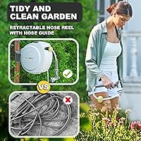 Vista 6 de Retractable Garden Hose Reel, 1/2 in 100+6 ft, Heavy Duty Wall Mounted Water Hose Reel, Spring Power Automatic Rewind, Any Length Lock, 180° Swivel