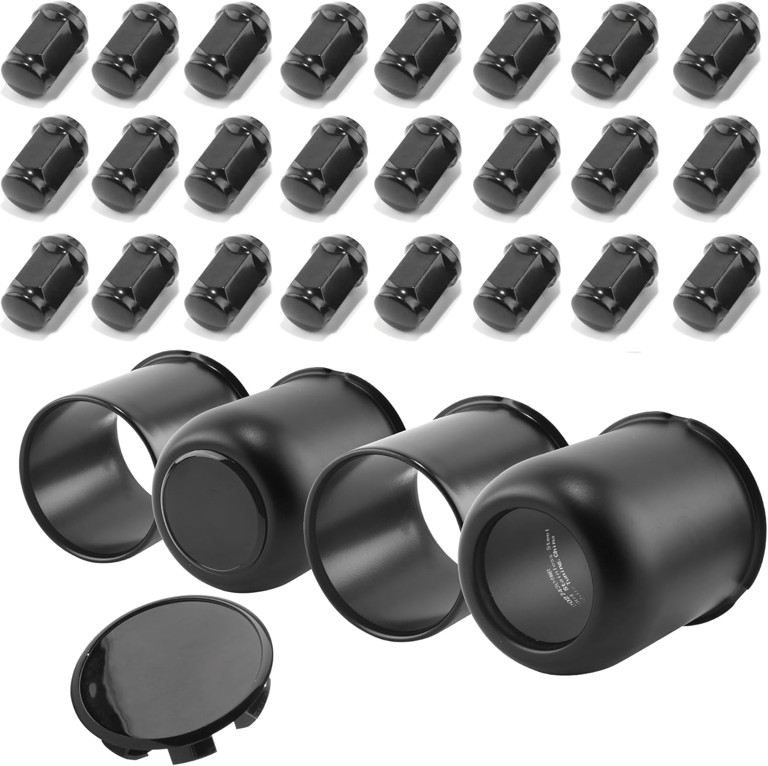 4Pcs 3.19in Wheel Center Caps Push Through with 24 Lug Nuts Sets - Stainless Steel Trailer Top Removable/Open Ended Hub Cap and 1/2''-20 Lug Nuts for Truck SUV RV Wheel Rim, (3.62’’H&3.52’’H)