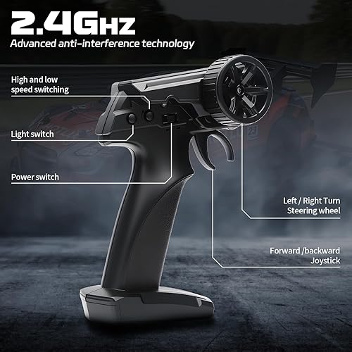 Miniatura 7 de Coche de deriva a control remoto a escala 124 para niños, 2.4 GHz, 20 KMH, 4WD, autos RC de alta velocidad con luz LED, dos baterías y neumáticos de