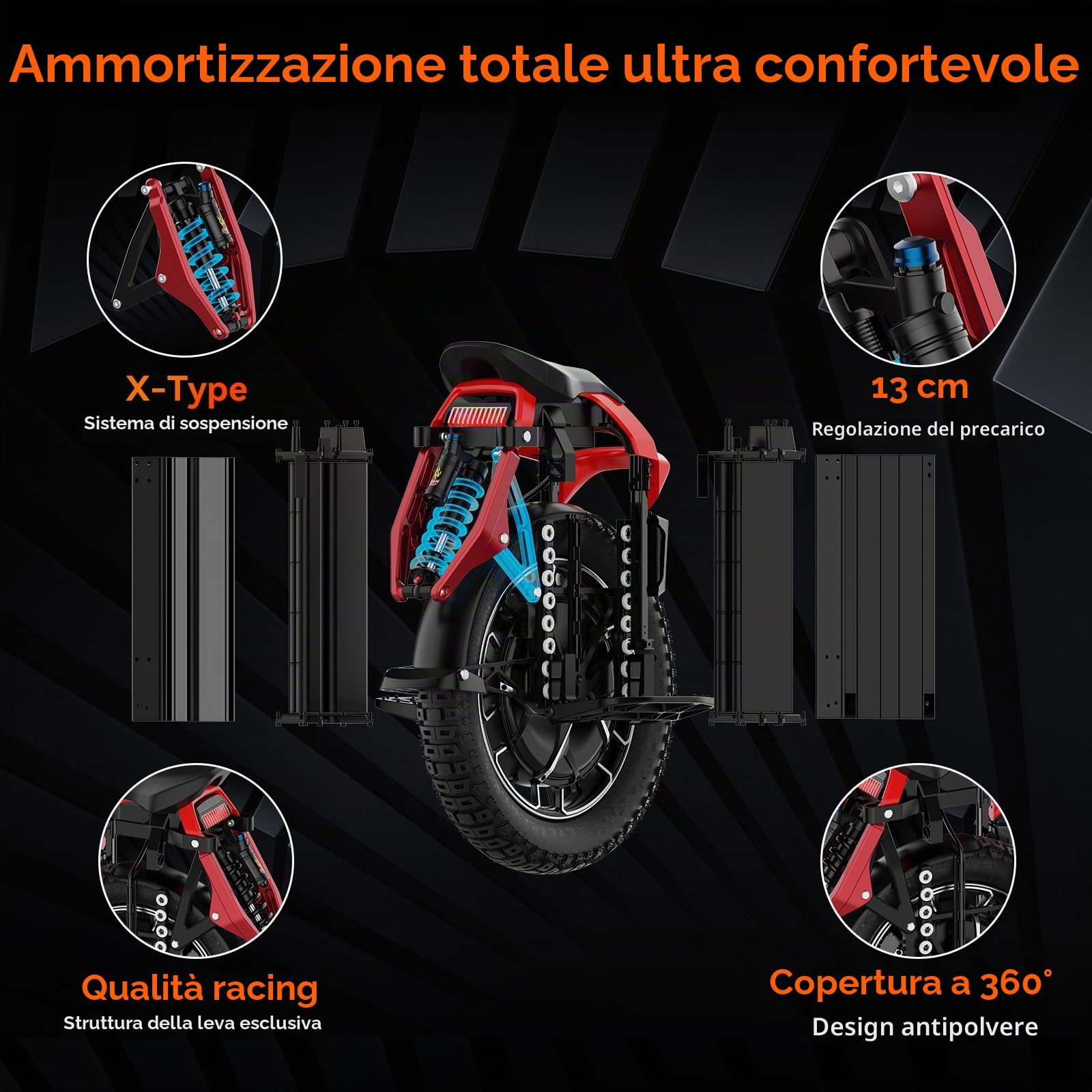 KINGSONG Monociclo Elettrico S22 Pro 2220Wh, Moteur 4000W, Autonomia fino a 200 km, Velocità limitata 25km/h, Pneumatico 20", Bluetooth, Applicazione mobile, Illuminazione LED