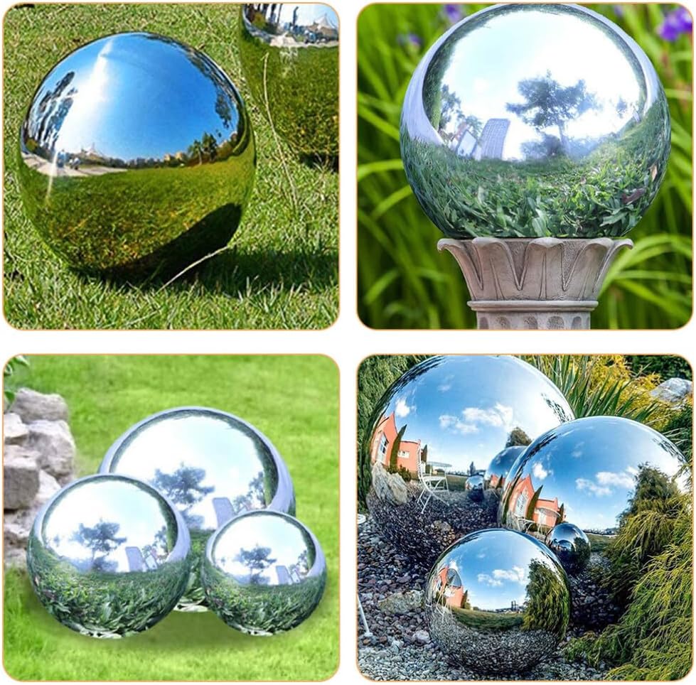 DULAI Stainless Steel Gazing Ball Garden Mirror Globe Polished Ornament Sphere Hollow Floating Reflective Hemisphere for Home Pond Outdoor Swimming Pool 20cm, 20.00X20.00X20.00CM, Silver