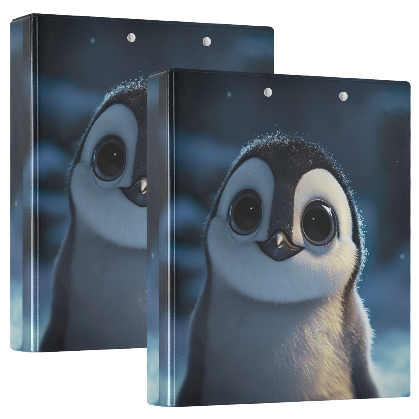 Raccoglitore a 3 anelli con 3 anelli a forma di pinguino, 3,8 cm, con portablocco grande, 3 raccoglitori per scuola, università, ufficio (confezione da 2)
