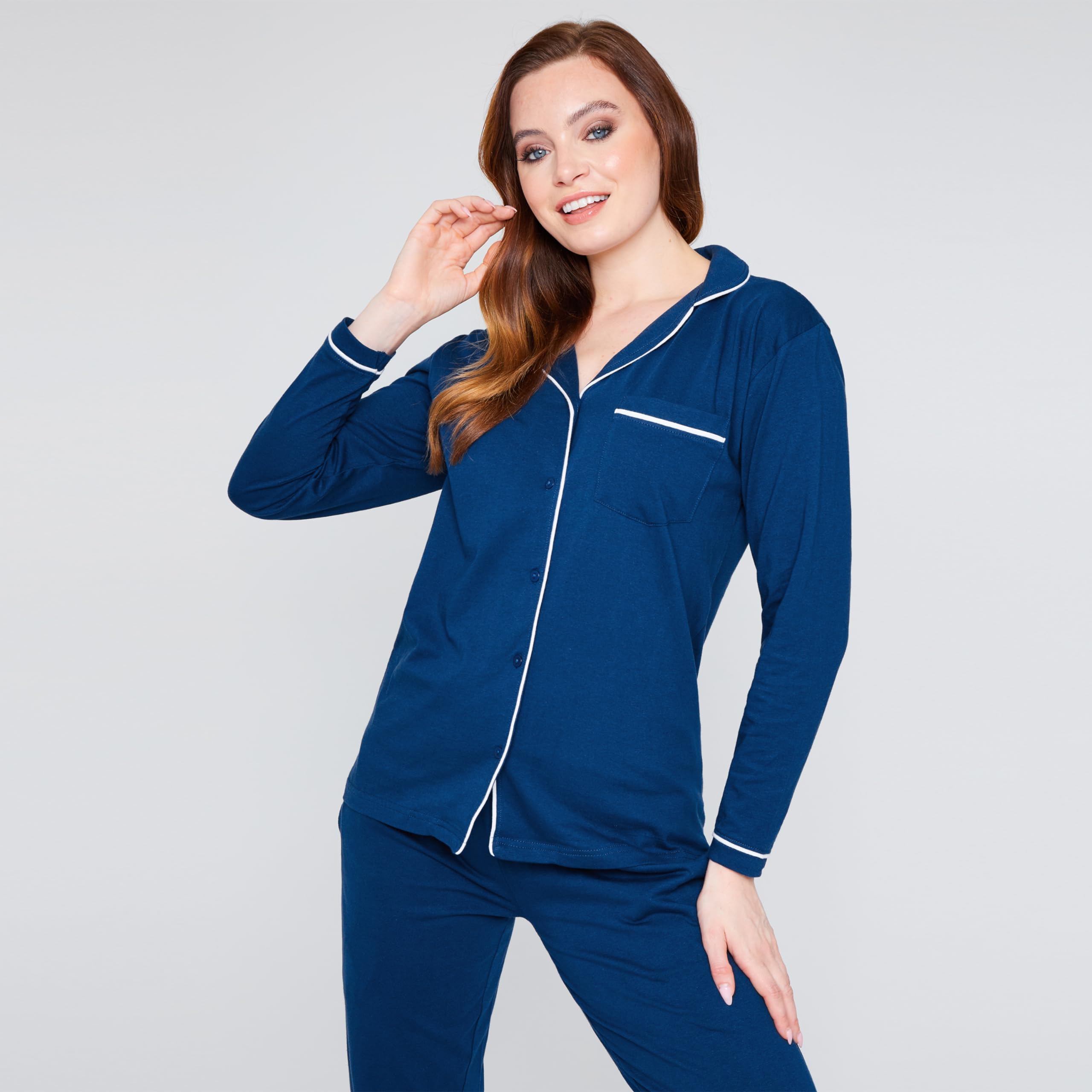CityComfort Pigiama Donna - Pigiama Lungo Maglia con Bottoni a Maniche Lunghe S-XL - Pigiama Due Pezzi in Cotone Invernale Autunnale