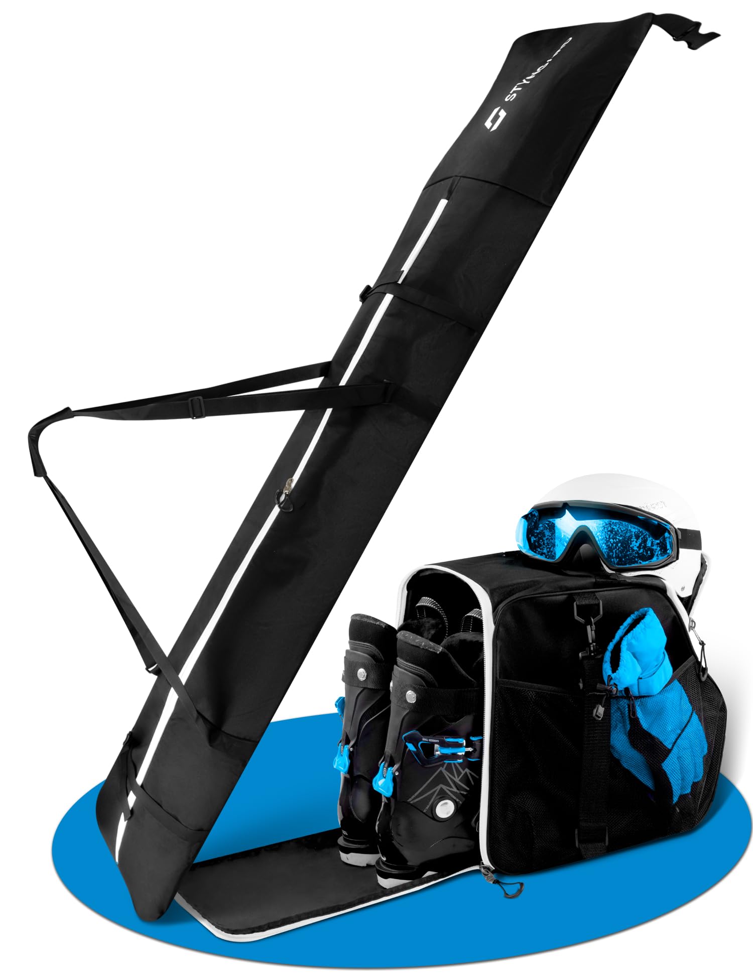 STYNGARD Set di borse da sci [120 cm fino a 160 cm] e borsa per scarponi da sci con scomparto per casco [40 L] – modello St. Moritz