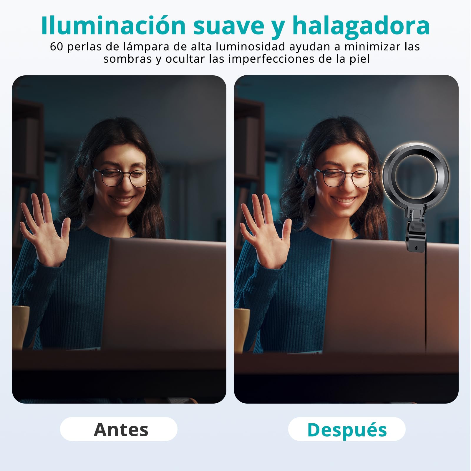 Aro de Luz ATUMTEK de 5 Pulgadas con Trípode y Clip para Laptop, Luz LED Regulable con 3 Temperaturas de Color y 10 Niveles de Brillo, Ideal para Videollamadas, Vlogging y Fotografía en Streaming