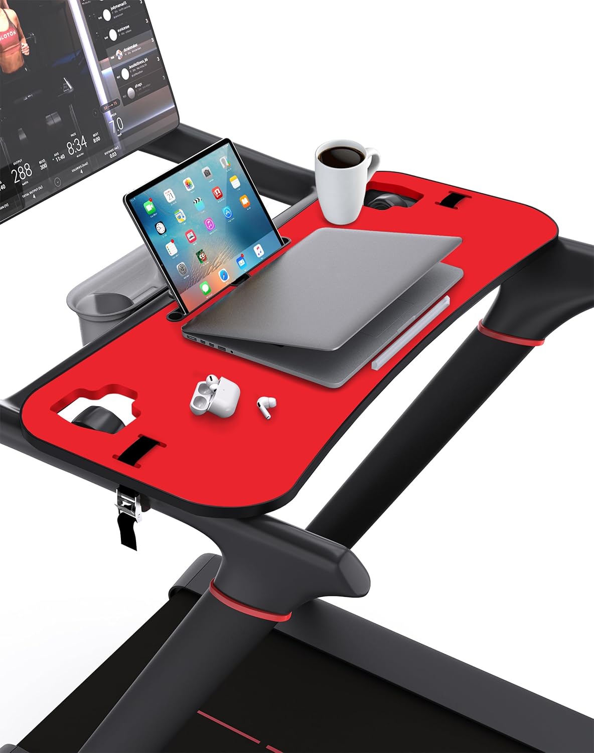 Treadmill Desk Attachment, Tread Tray Accessories Laptop Stand with Tablet Holder and Edge Protector Compatible with Peleton,Treadmill Workstation for Home/Office Red