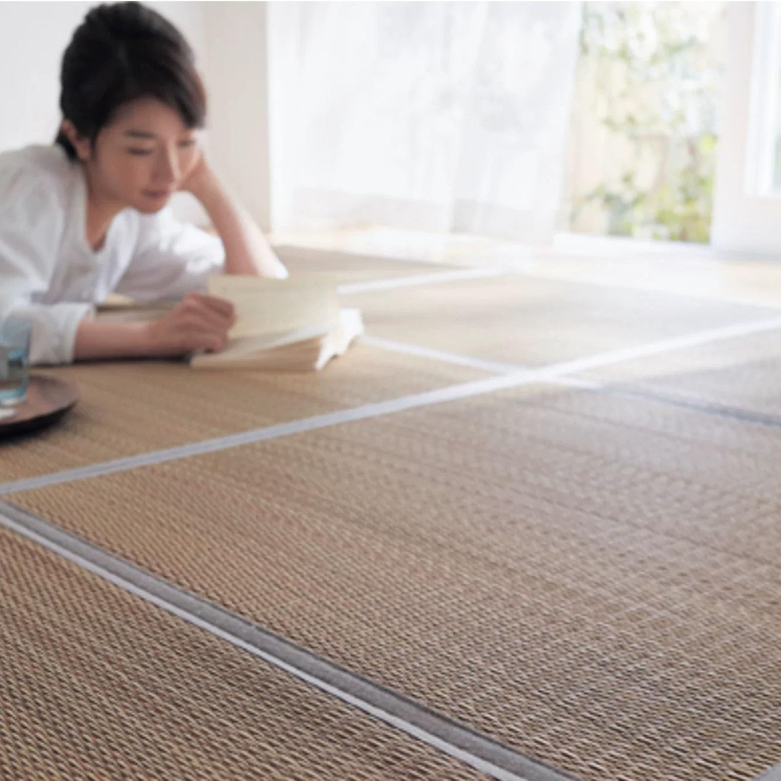Colchón Tatami Japonés Tapete de Suelo Hierba Igusa Alfombrilla de Gateo(Coffee,195x195cm)