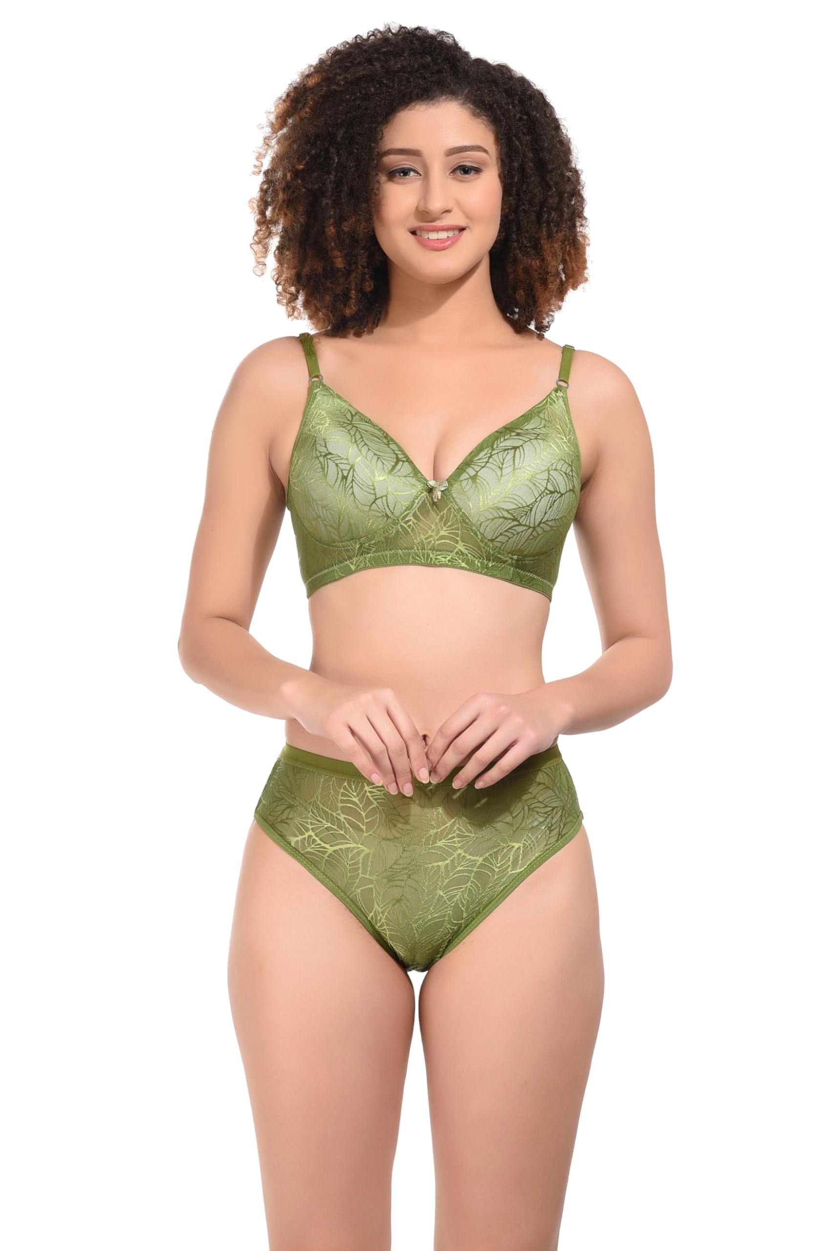 sgc sweden Women's Full Coverage Cotton Blend Padded Bra and Panty Set | Honeymoon Valentine Dress Sexy Lingerie/Bikni Set | Innerwear Lingerie Set (Set of 1) (36B, Green)-picture-24