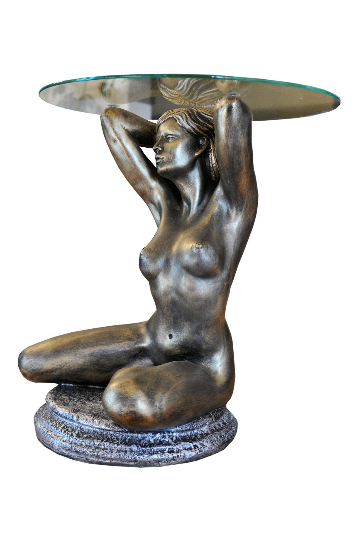 Runder Beistelltisch Glastisch Figurentisch Couchtisch Frauenskulptur Erotiktisch Frauen Akt Blumenständer Blumentisch Telefontisch