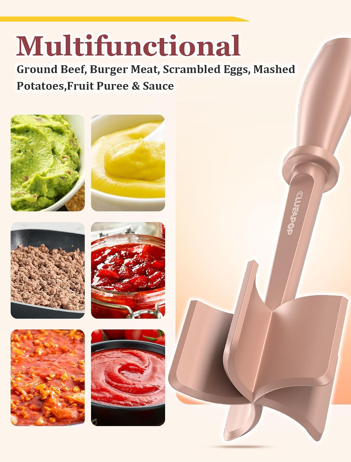 Nylon Hamburger Chopper, 5 Curve Blades Meat Masher Tool for Ground Beef, Turkey and More, Heat Resistant Non-scratch Utensil image 4