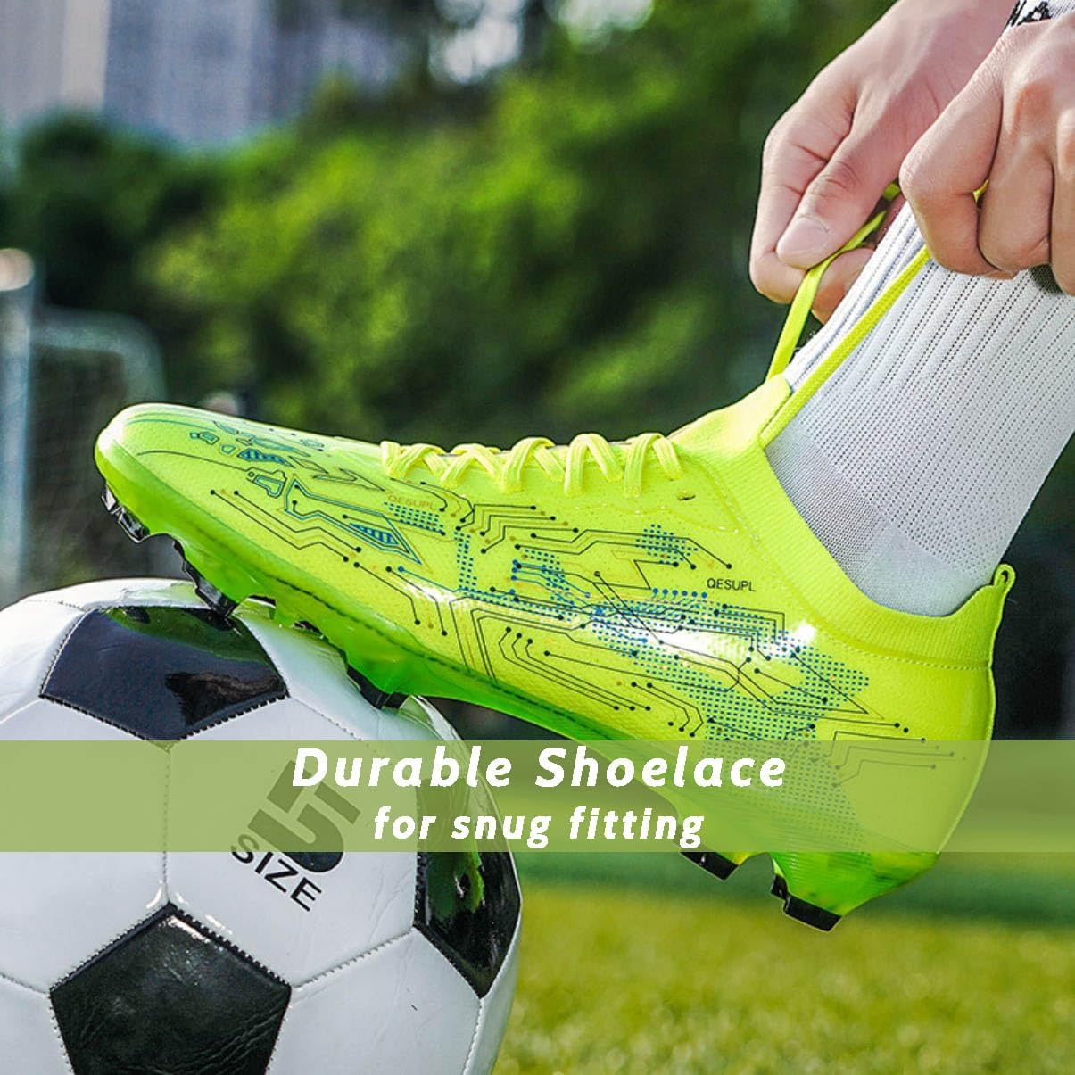 HESBITEUL Soccer Cleats Firm Ground: Unisex FG Football Shoes with Elastic Collar for Training & Matches Yellow