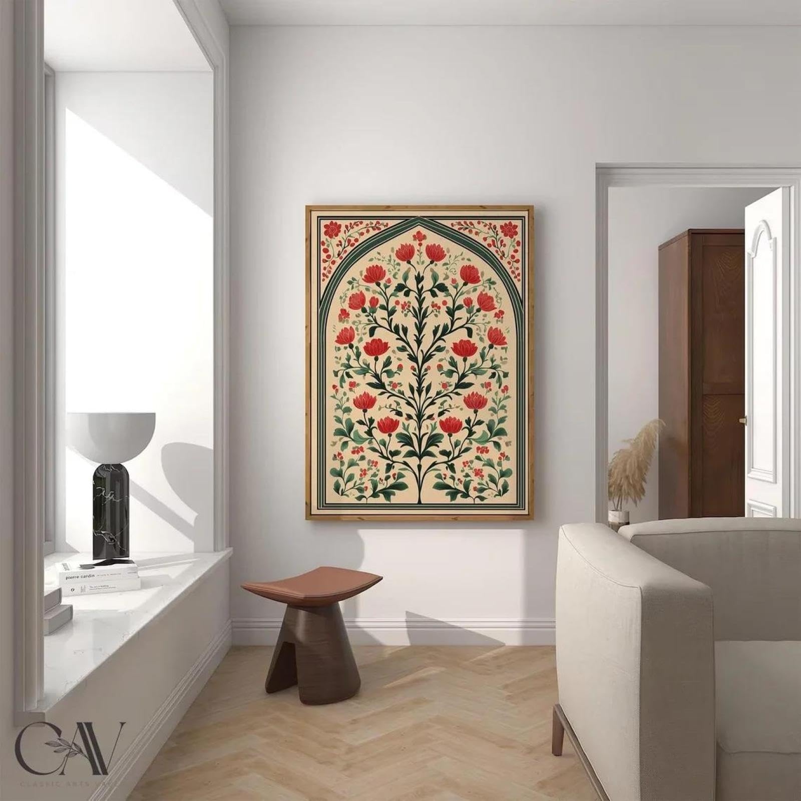 Baibexing Lotus Flower Vintage Mandala Canvas Painting Wall Art Poster, Indian Botanical Print, Traditional Floral Illustration, Boho Home Decor A3 21X30Cm Unframed