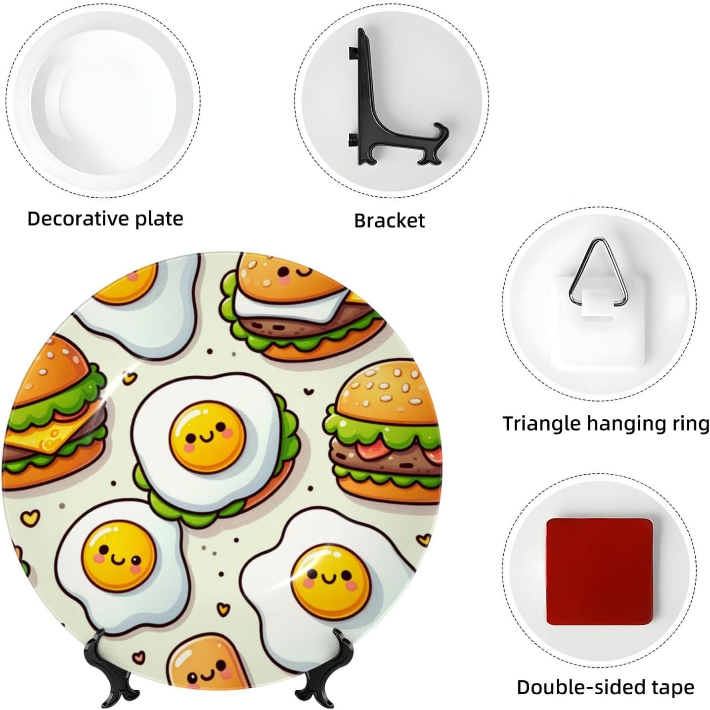 Funny-Hamburger-Egg 10 Inch Decorative Plate With Stand, Elegant Display Wall Plate For Home Decor