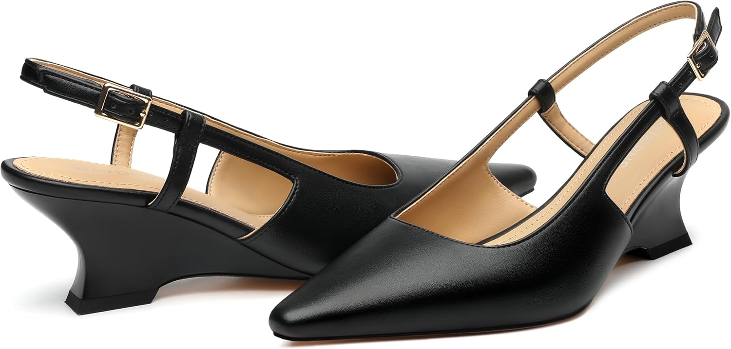 WAYDERNS Closed Toe Wedge Heels for Women Sling Back Wedge Heels Square Toe Women's Wedge Pumps Slingback Heel Dress Shoes for Office Evening Prom Wedding 2 Inch - Image 3