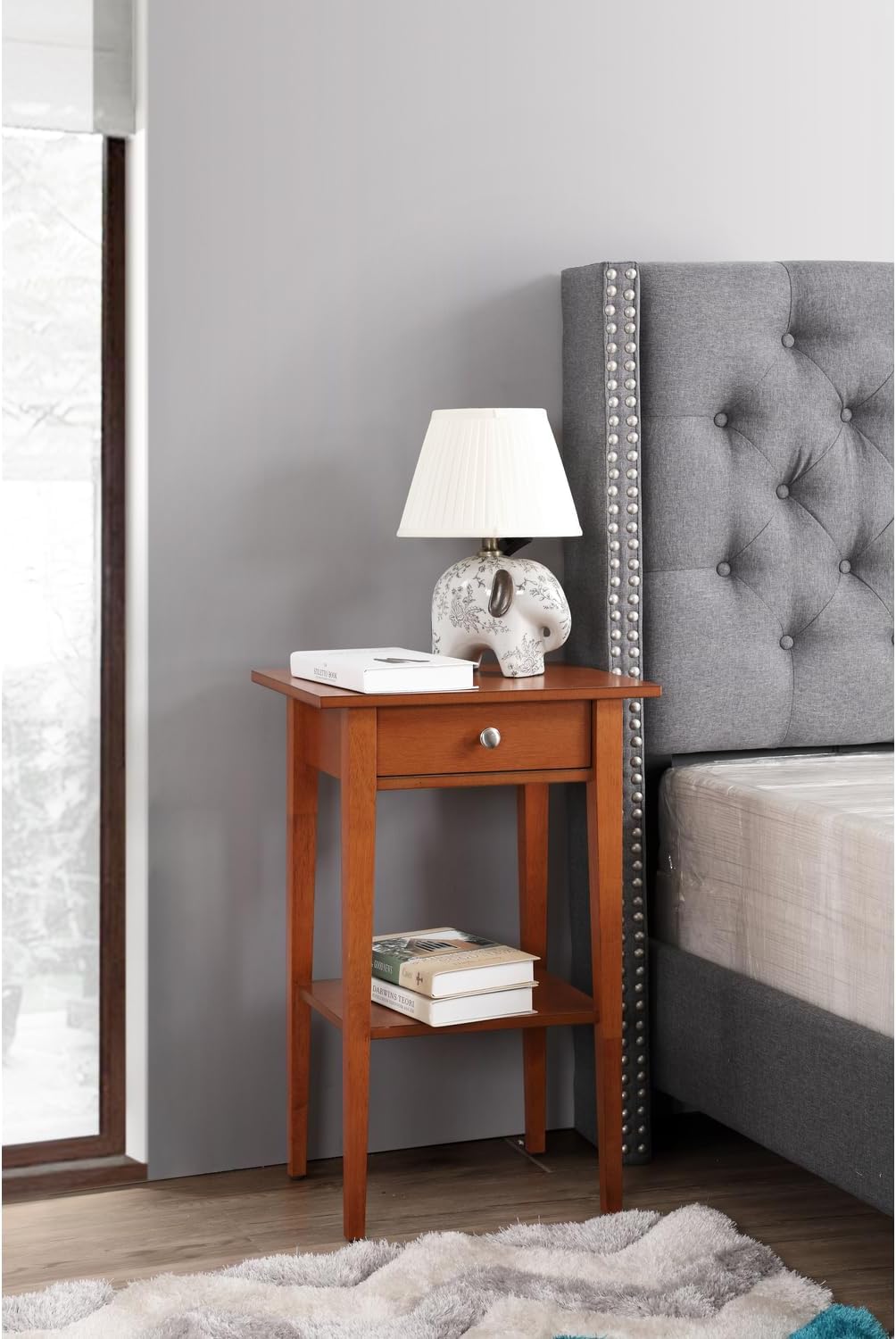 HomeStock Modern Minimalism Nightstand Oak Finish 1 Drawer