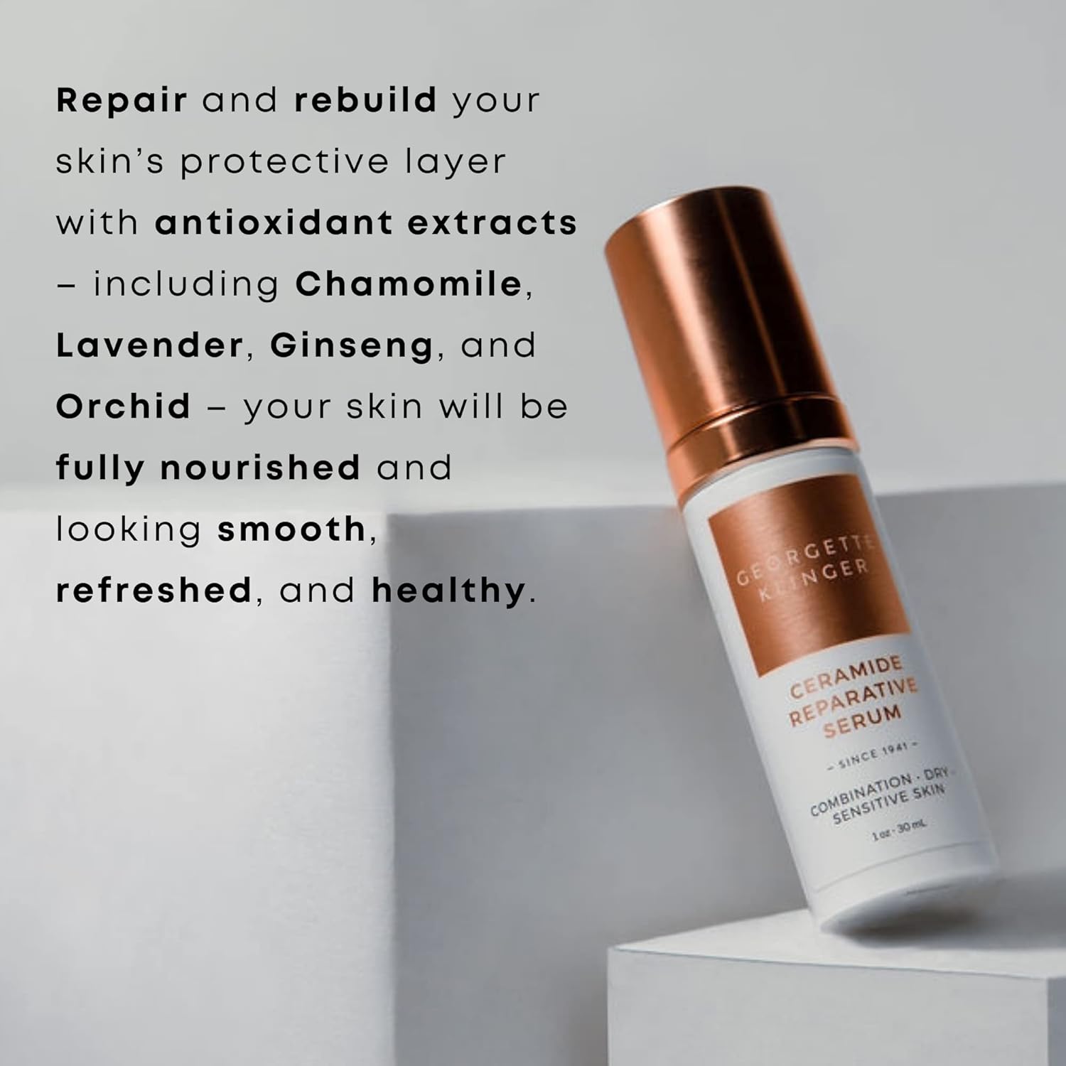 Ceramide Reparative Serum - Repairs and Rebuilds Protective Skin Barrier, Long-Lasting Hydration, Minimizes Pores, and Fragrance-Free Plant-Derived Plumping Face Treatment - 1 oz by Georgette Klinger