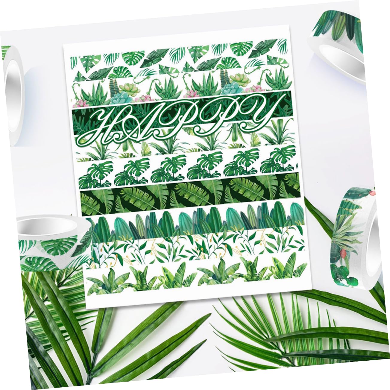 60rotoli Nastro Adesivo Washi Decorativo Autoadesivo e Facile Da Usare Per Scrapbooking Diario e Artigianato Stile Foglie Verdi Materiale Sicuro e Creativo