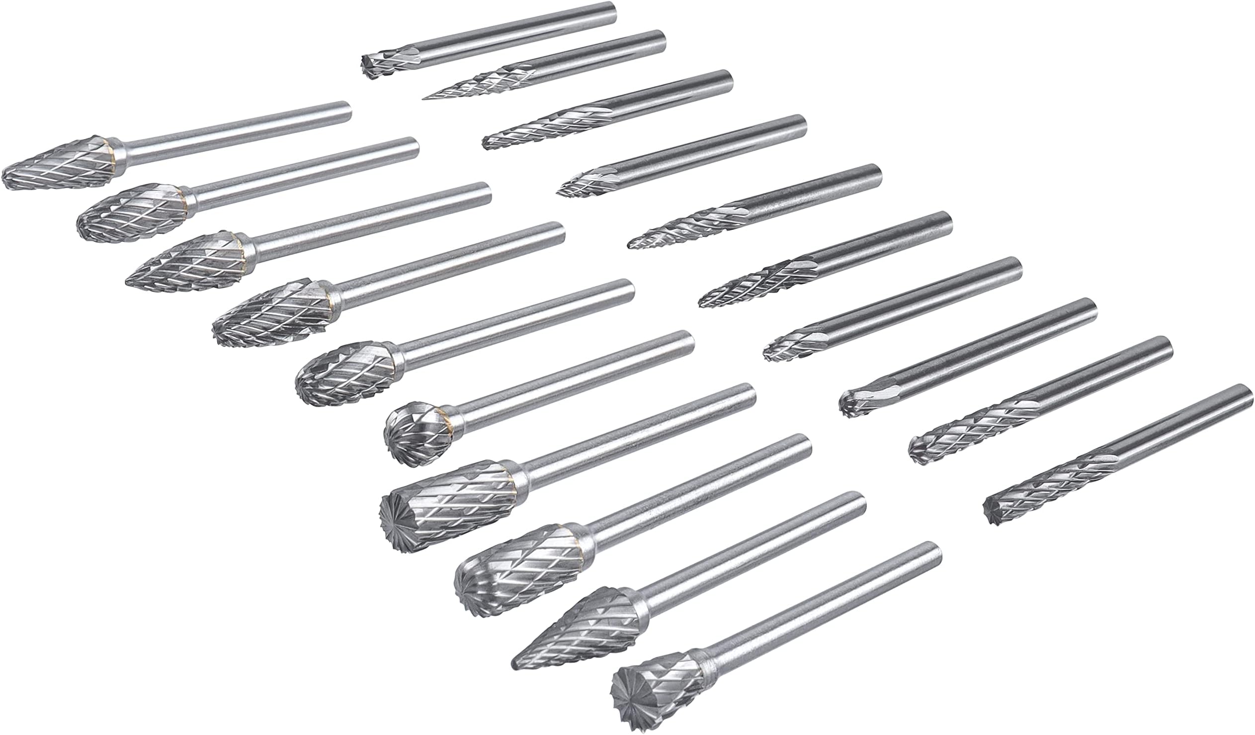 Yakamoz 20Pcs 3mm (1/8") Shank Carbide Burr Set, 3mm & 6mm Double Cut Rotary Files Burrs Die Grinder Bits Burs DIY Woodworking Tool for Wood Metal Stone Carving Polishing Engraving Drilling