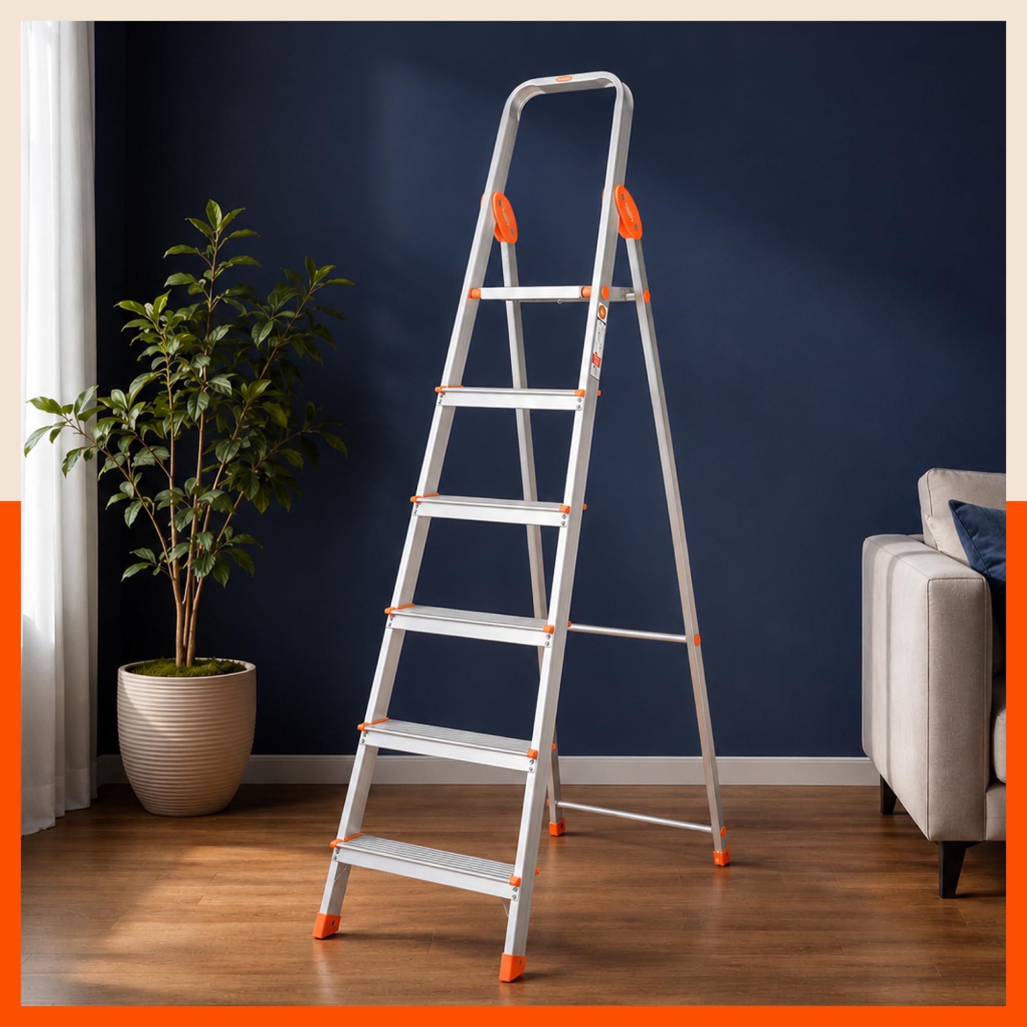 Bathla Advance 6-Step Foldable Aluminium Ladder for Home | Heavy Duty & Anti-Slip Steps | 5 Year Manufacturer Warranty | with Sure-Hinge Technology (Orange)-picture-24