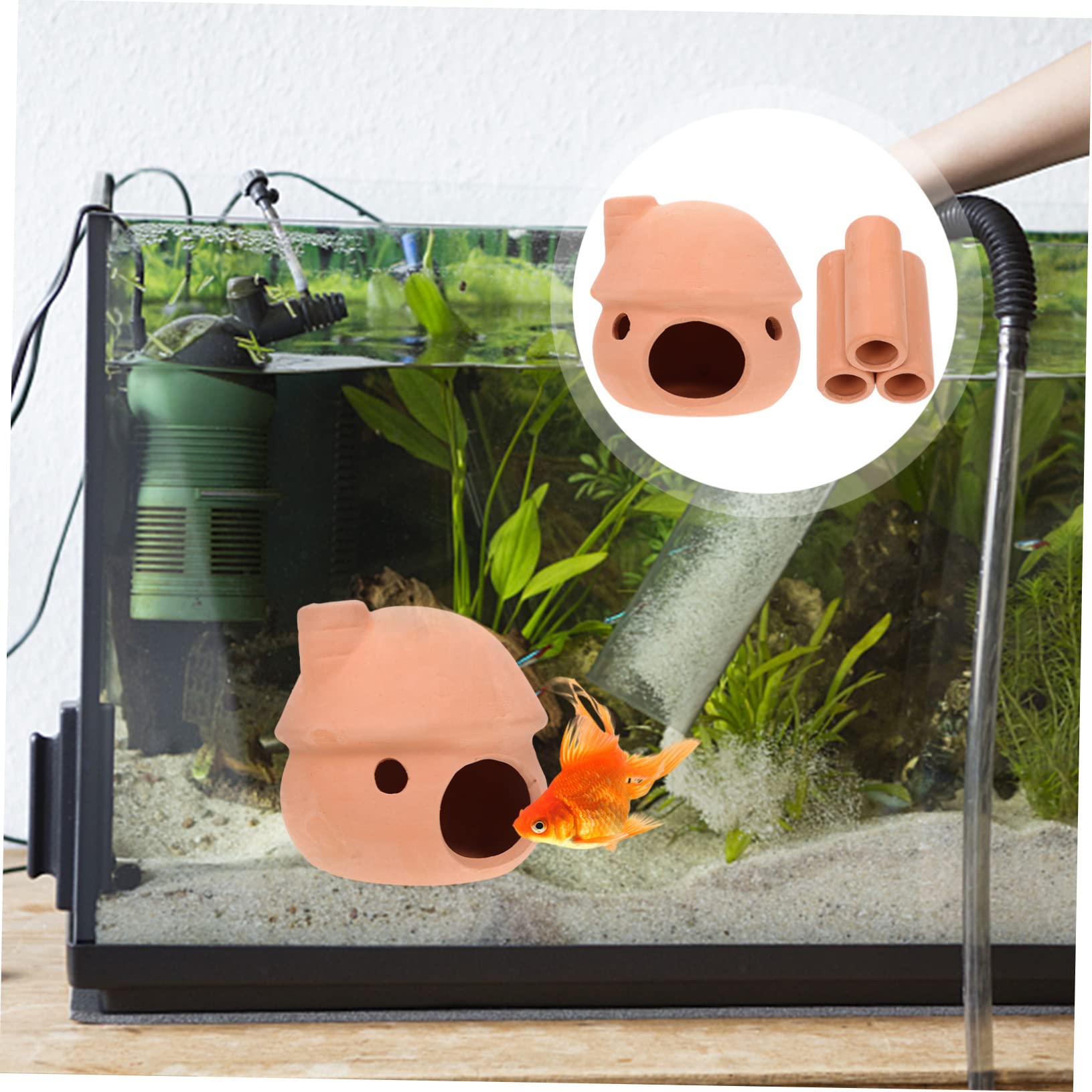 BESPORTBLE 5 Juegos Olla De Barro del Tanque De Peces Accesorios para Peceras Peces De Acuario Adornos Acuario Peceras para Peces Adorno De Escondite De Acuario Refugio De Peces 2 Piezas * 5