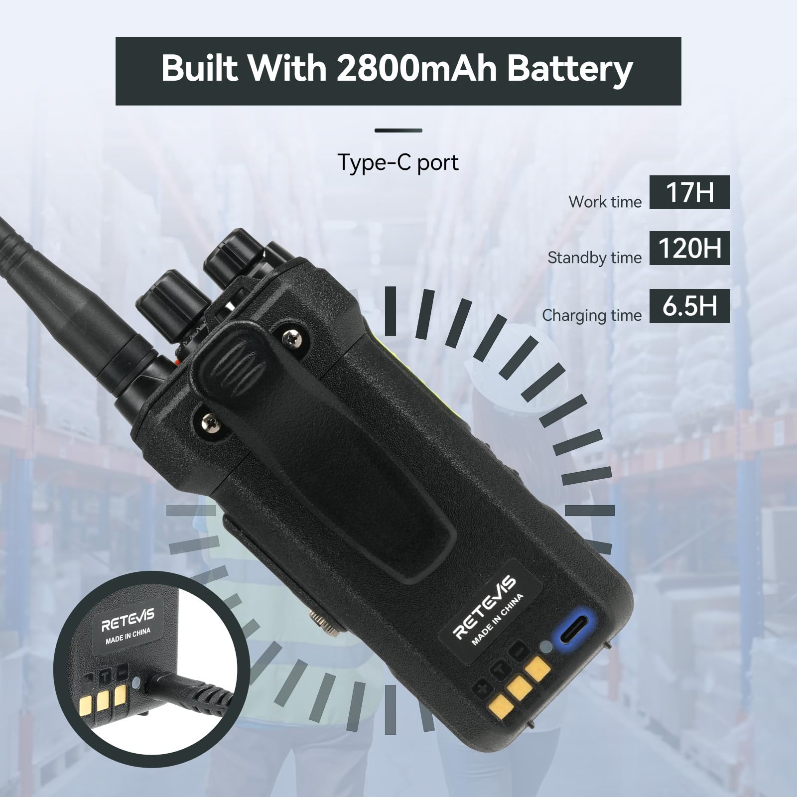 Retevis NR630S Walkie Talkie, Daleki Zasięg Krótkofalówka IP67 Ochrona, Zaawansowane Dźwięku, 2800mAh, Ekran LCD, Grupowe Połączenia Walkie Talkie dla Bezpieczeństwa (Czarny, 2 Szt.)