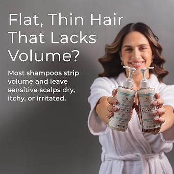 Tree To Tub Volumizing Biotin Shampoo and Conditioner Set - Activating Caffeine for Fuller Hair, Thickening Shampoo and Conditioner for Women & Men, Sulfate Free w/Natural Soapberry Organic Argan Oil