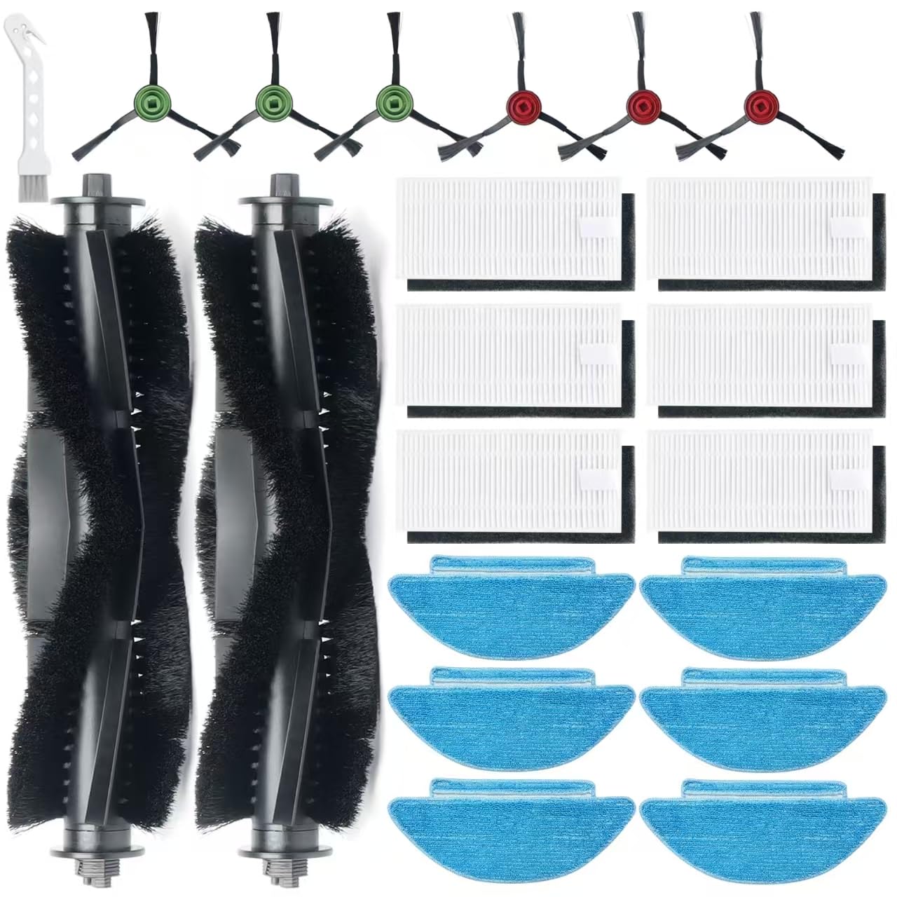 21 Pack Replacement Parts for Lubluelu SL60D SG60, Tikom L9000 L8000, Airzeen Q6 SE Honiture Q6 SE Laresar L6 Nex Robot Vacuum Accessory Kit, 2 Main Brush 6 Hepa Filter 6 Mop Pads 6 Side Brush