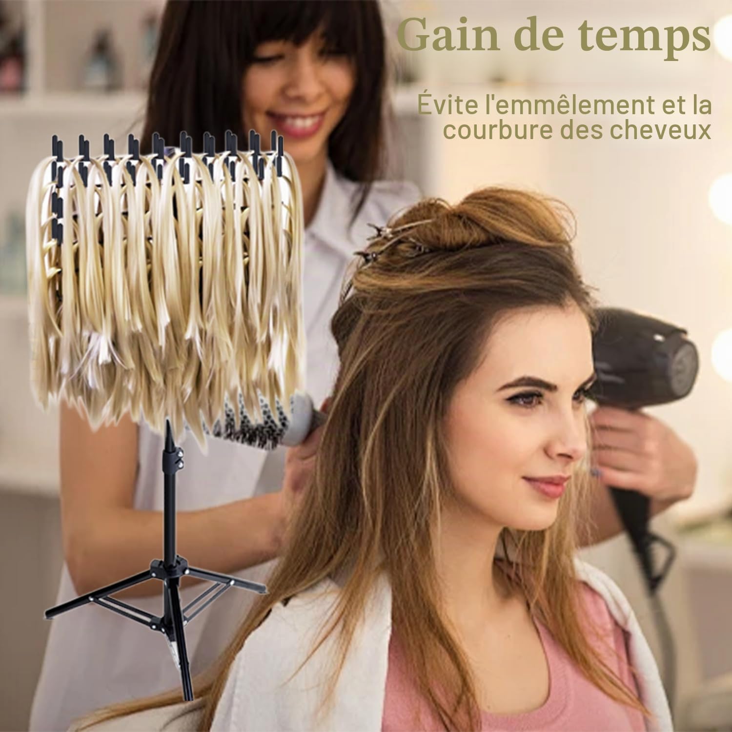 Funvalley Surperfect Support de tressage avec 144 piquets, support d'extension de cheveux réglable en hauteur, support double face pour perruque, séparateur de cheveux pour salon de coiffure, maison
