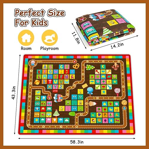Miniatura 9 de Tapetes de juego para bebés para el suelo, 78.7 x 61.8 pulgadas, antideslizantes, para el tiempo de barriga, tapete educativo ABC con formas del