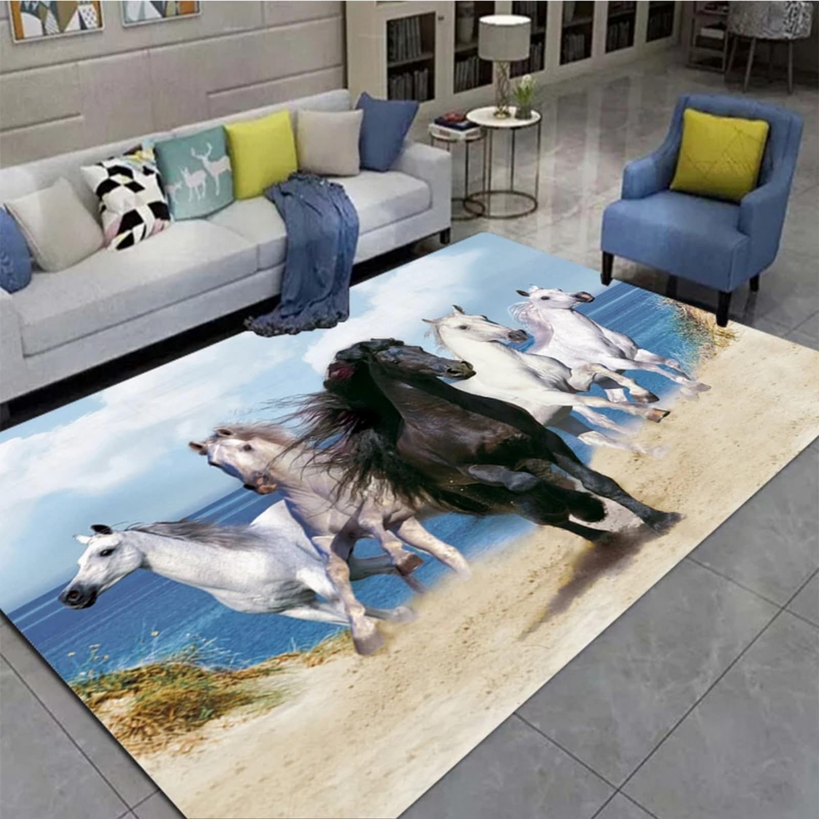 Tapis antidérapant imprimé cheval 180 x 280 cm avec caoutchouc