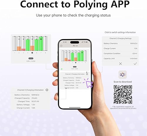 Miniatura 9 de ISDT Cargador de batería AA AAA Baterías recargables 8-Bay Cargador inteligente portátil Carga rápida Puerto de entrada USB para 1.2V NiMH NiCd 1.5V