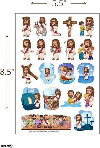 Miniatura 5 de McEtt Hojas de calcomanías de Jesús, lindas calcomanías de historia bíblica de Jesús para niños, adolescentes y estudiantes, paquete de 5 hojas (100