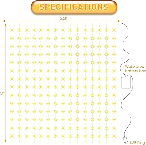 Miniatura 9 de Guirnalda de luces de cortina para ventana, 6.5 x 5 pies, tapiz LED de cobre, luces parpadeantes, funciona con pilas, 8 modos de iluminación,