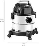 Amazon Basics Stainless Steel Tank 4 gallon, 3 HP Powerful Suction Wet/Dry Vacuum for Garage and Car, Grey/Black