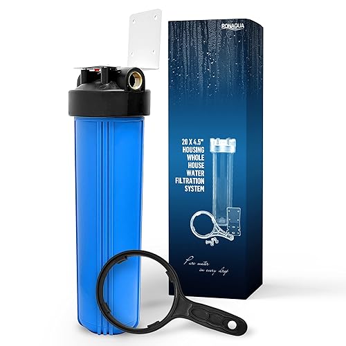 Sistema purificador de filtro para toda la casa de alta capacidad de 20 x 4.5 pulgadas para agua de pozos o ciudades, botón de alivio de